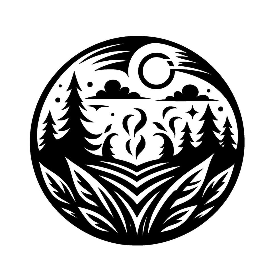 Black white nature scene circle vector