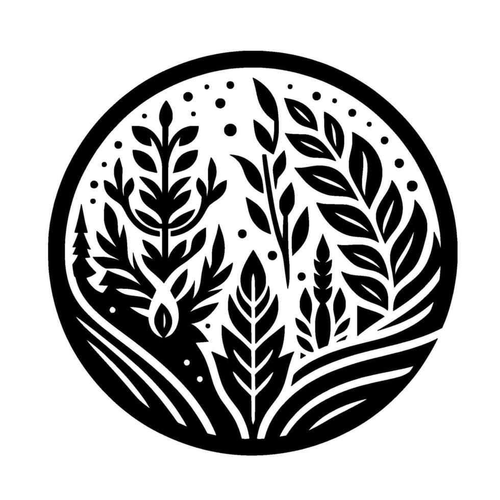 Botanical black and white circular vector