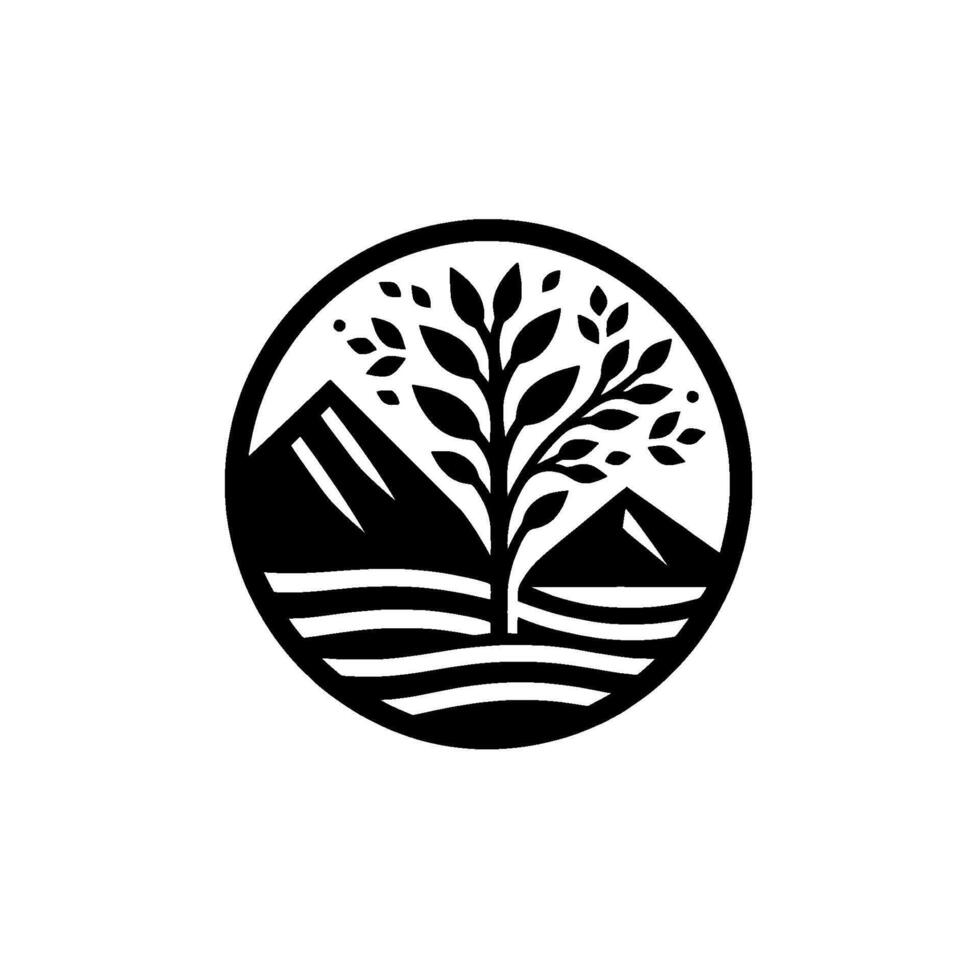 Black white eco tree mountains in circle vector