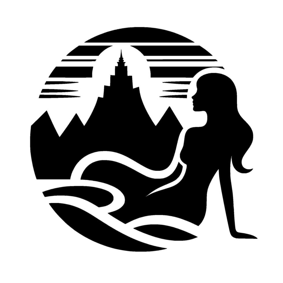 Mermaid silhouette with fantasy landscape, art vector