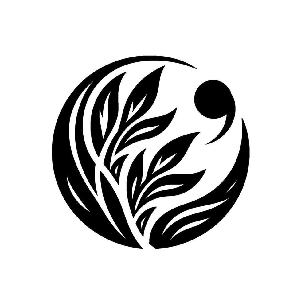 Black white leaf circle minimalism, nature, brand identity vector