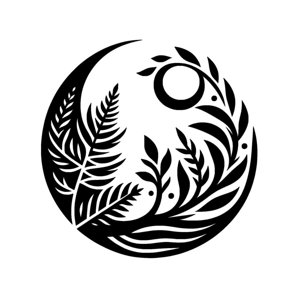 Organic black and white circular illustration, nature symbol vector