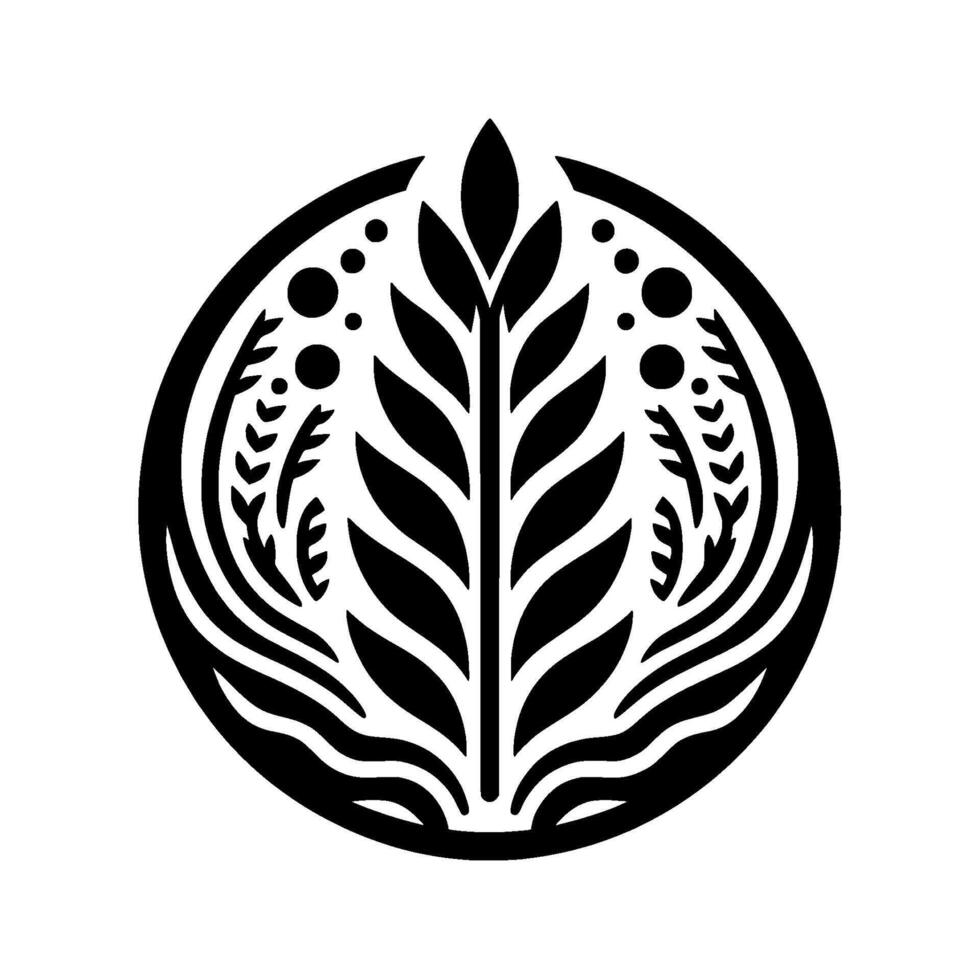 Black and white minimalist botanical emblem on white background vector