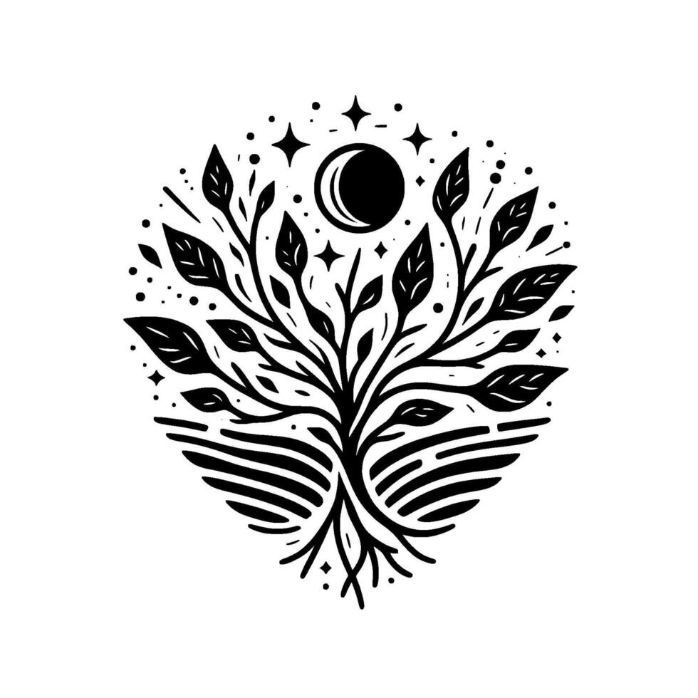 Celestial tree of life moon, stars, nature illustration vector