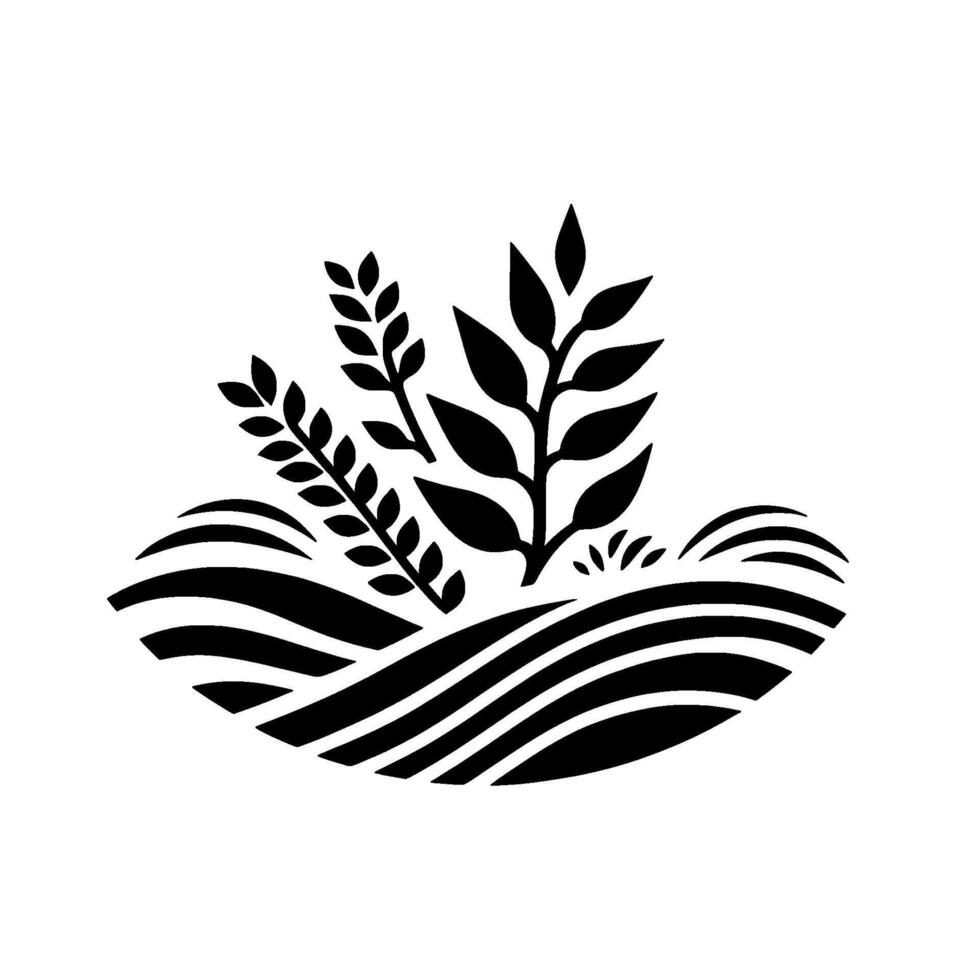 Minimalist black white farm field with wheat plants vector