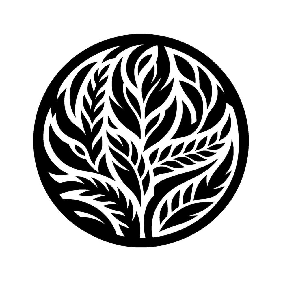 Circular black white leafy abstract for branding vector