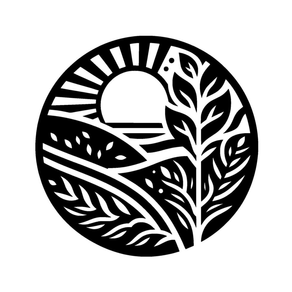 Minimalist sunrise landscape within a circle natureinspired vector