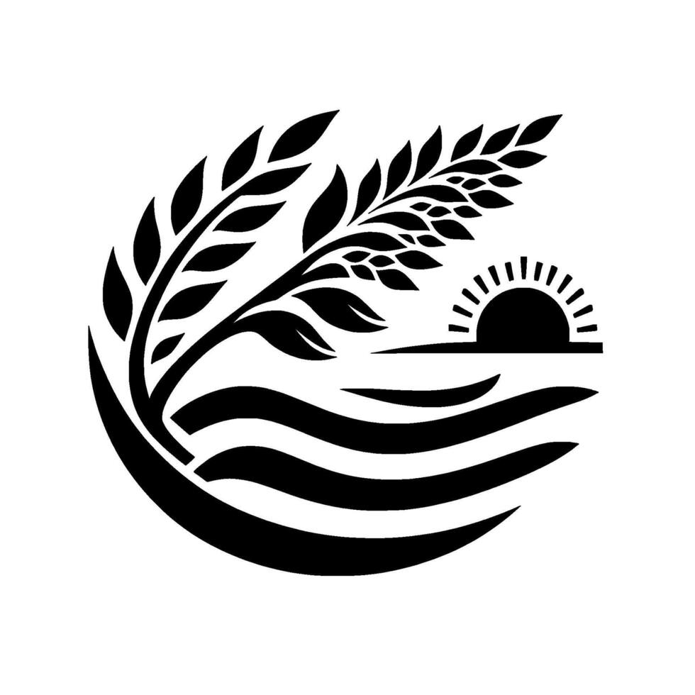 Black and white minimalist sunset and wheat vector