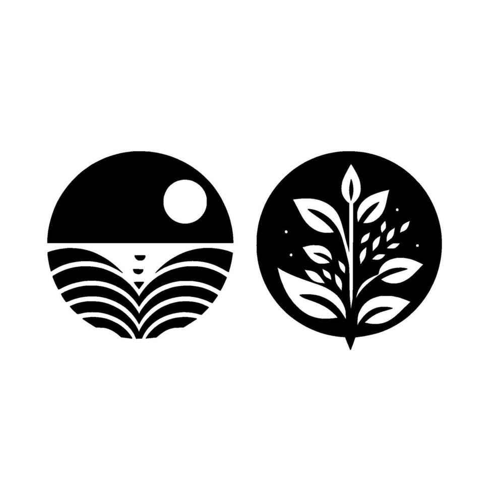 Modern minimalist nature logos landscape plant in circles, set vector