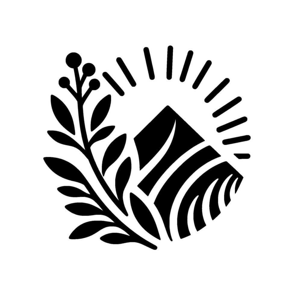 Minimalist mountain botanical , black white vector
