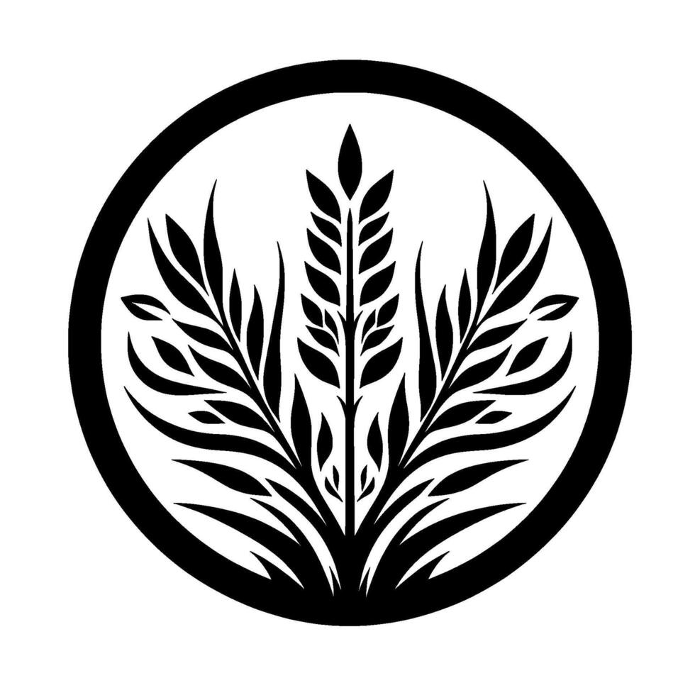 Minimalist wheat stalks circle black white vector
