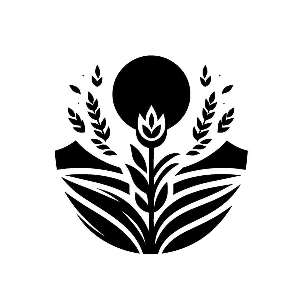 Modern farm wheat, bloom, field sun black white vector