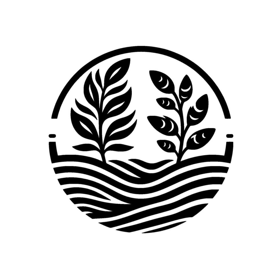 Minimalist plant illustration in circle black and white, nature theme vector