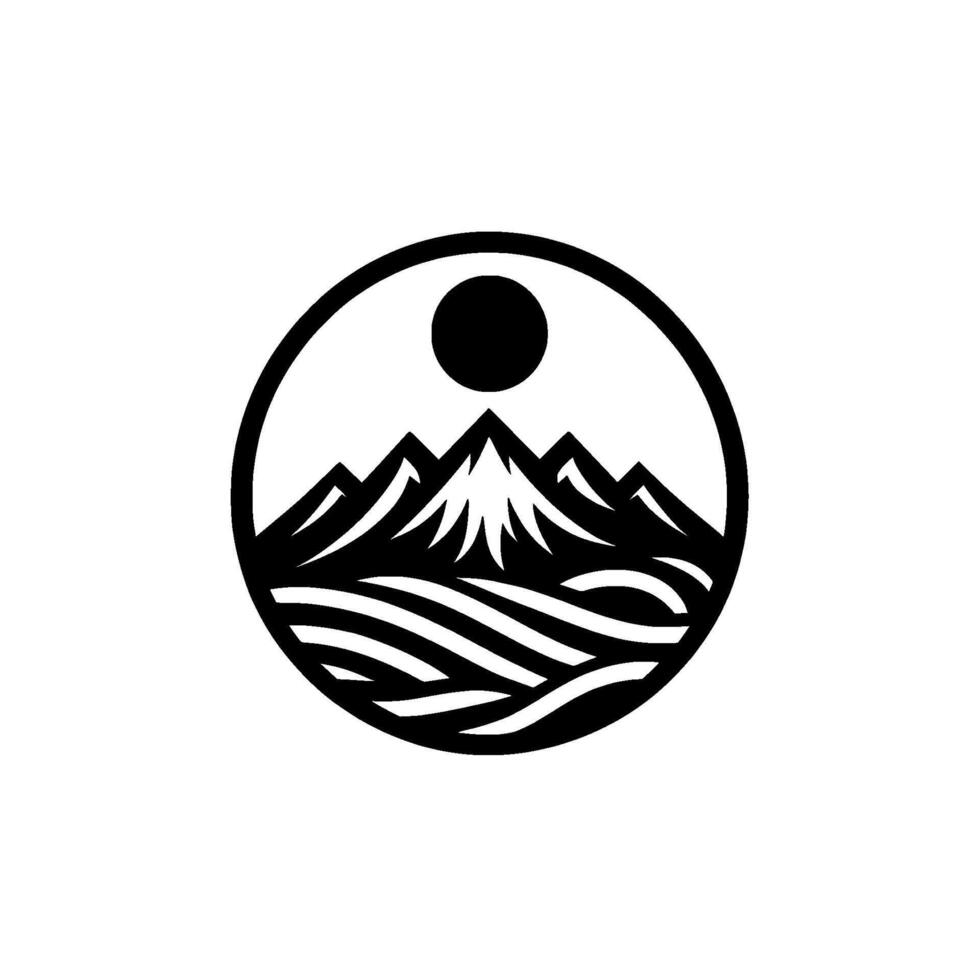 Mountain circle black and white minimalist landscape vector