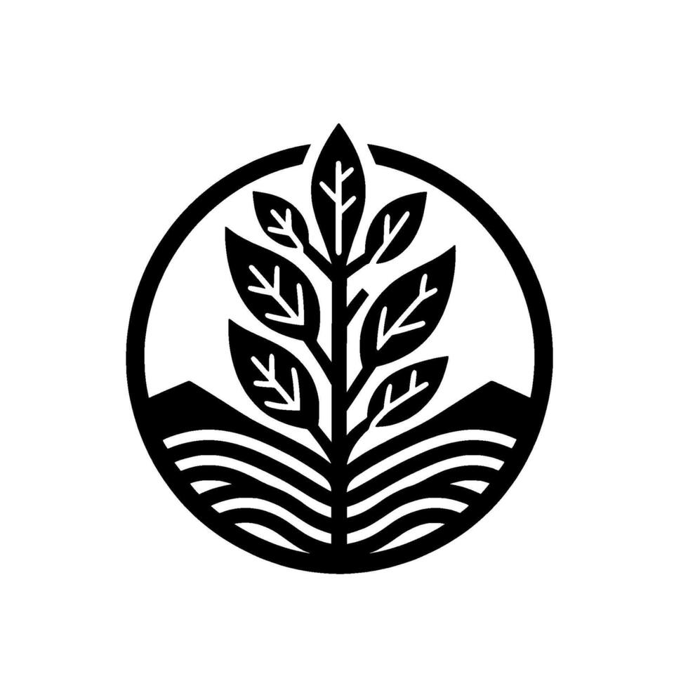 Minimalist organic tree of life in circle, black white vector