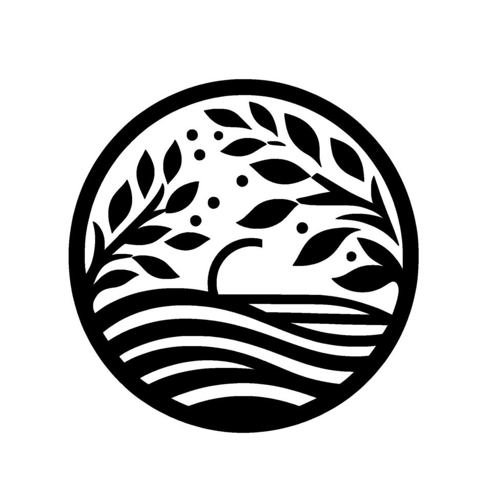 Minimalist circle nature scene, black and white, tranquil vector