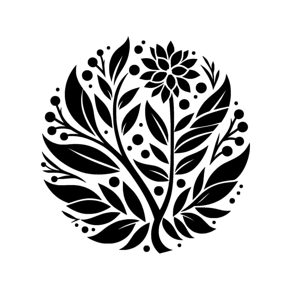 Minimalist floral circle in black and white vector