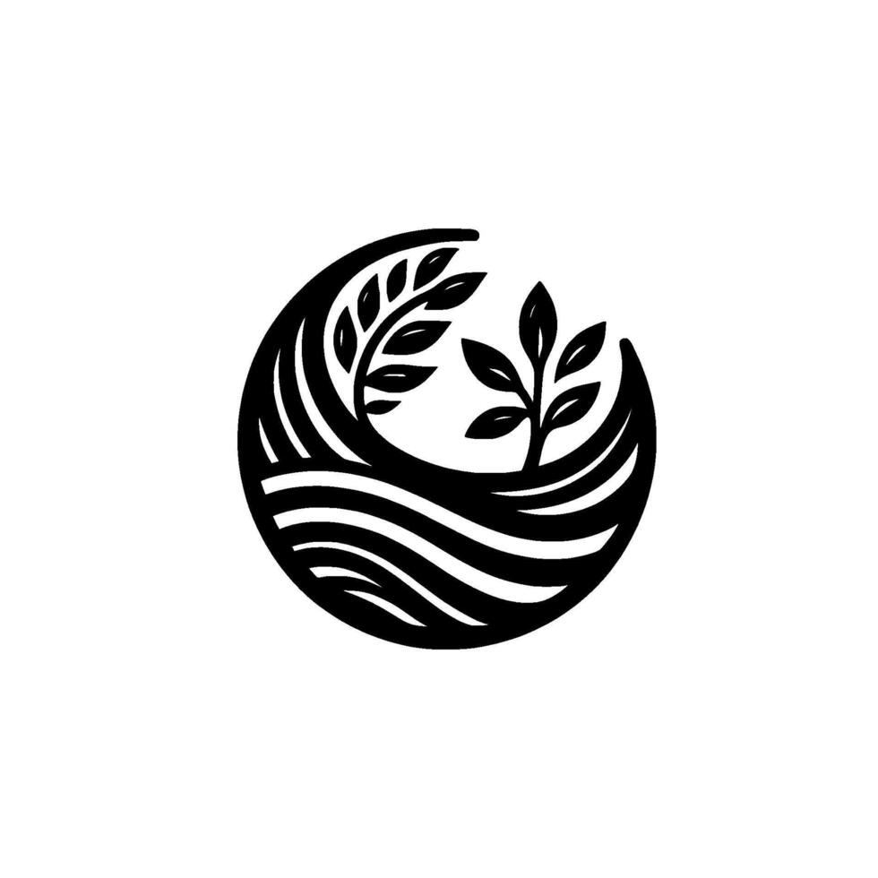 Minimalist nature black white plants in a circle vector