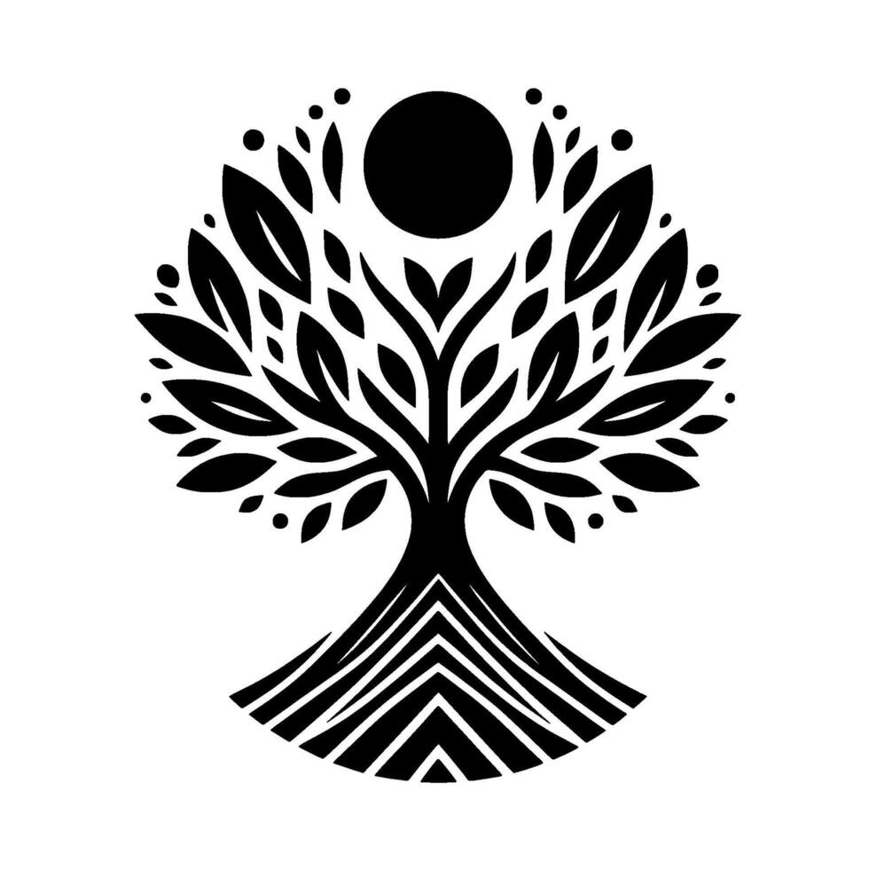 Stylized tree of life , black white, modern minimalist vector