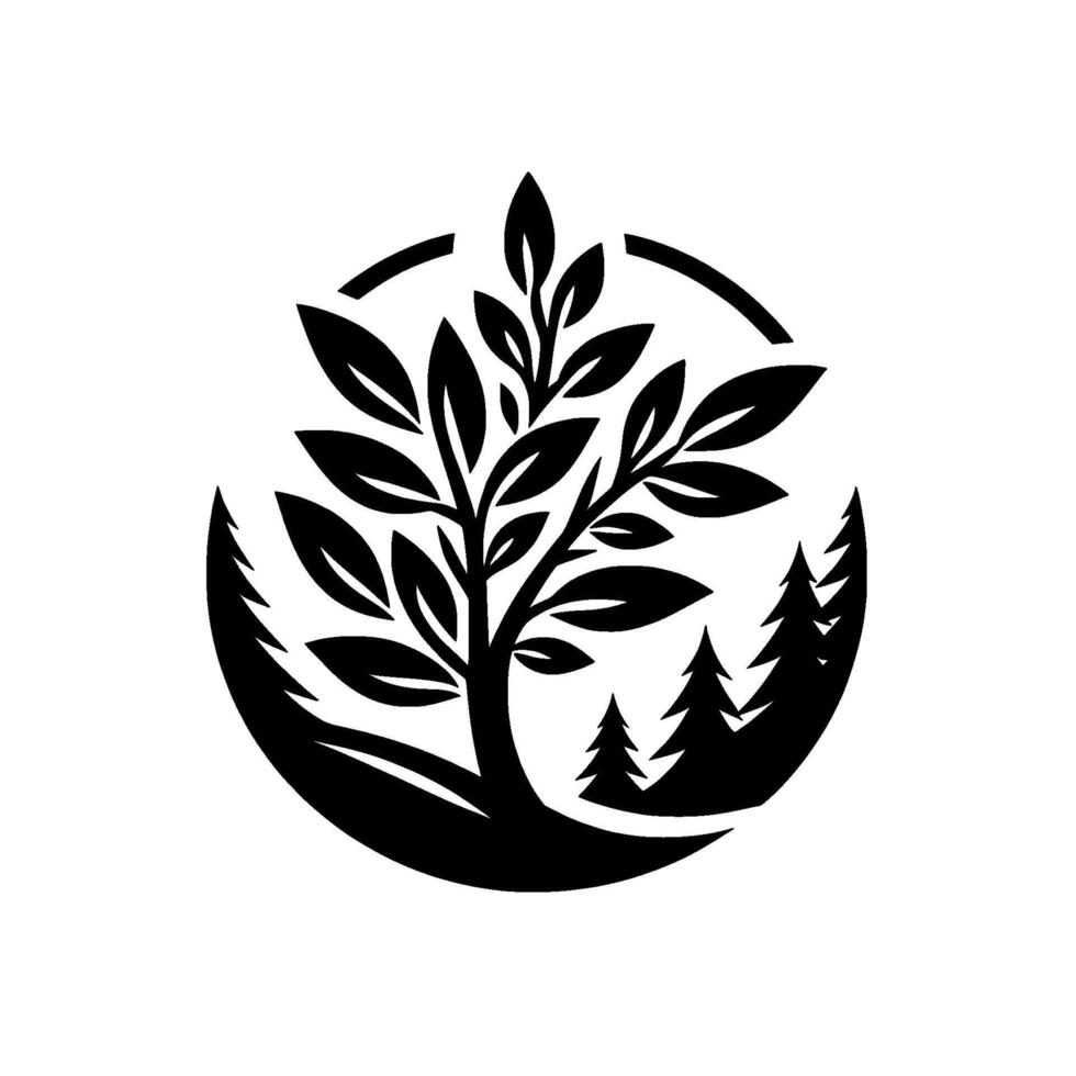 Black white tree silhouette nature, ecofriendly vector