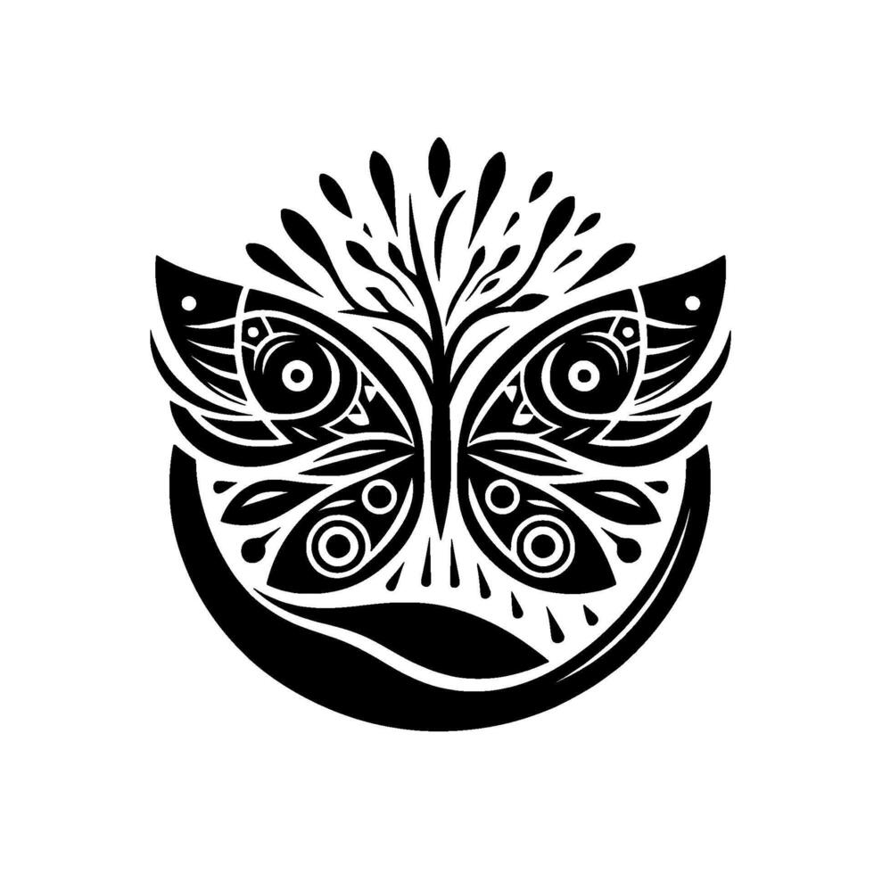 Abstract butterfly mandala illustration in black white vector