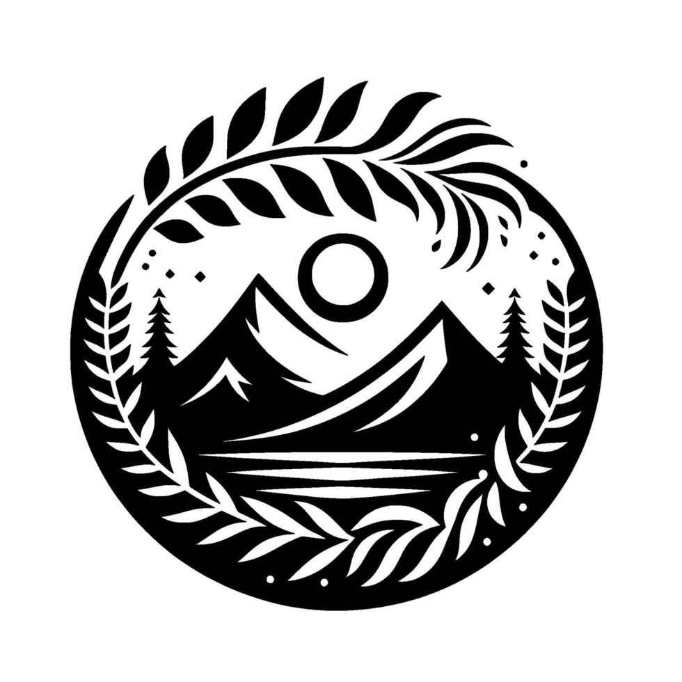 Mountain landscape black and white circle vector