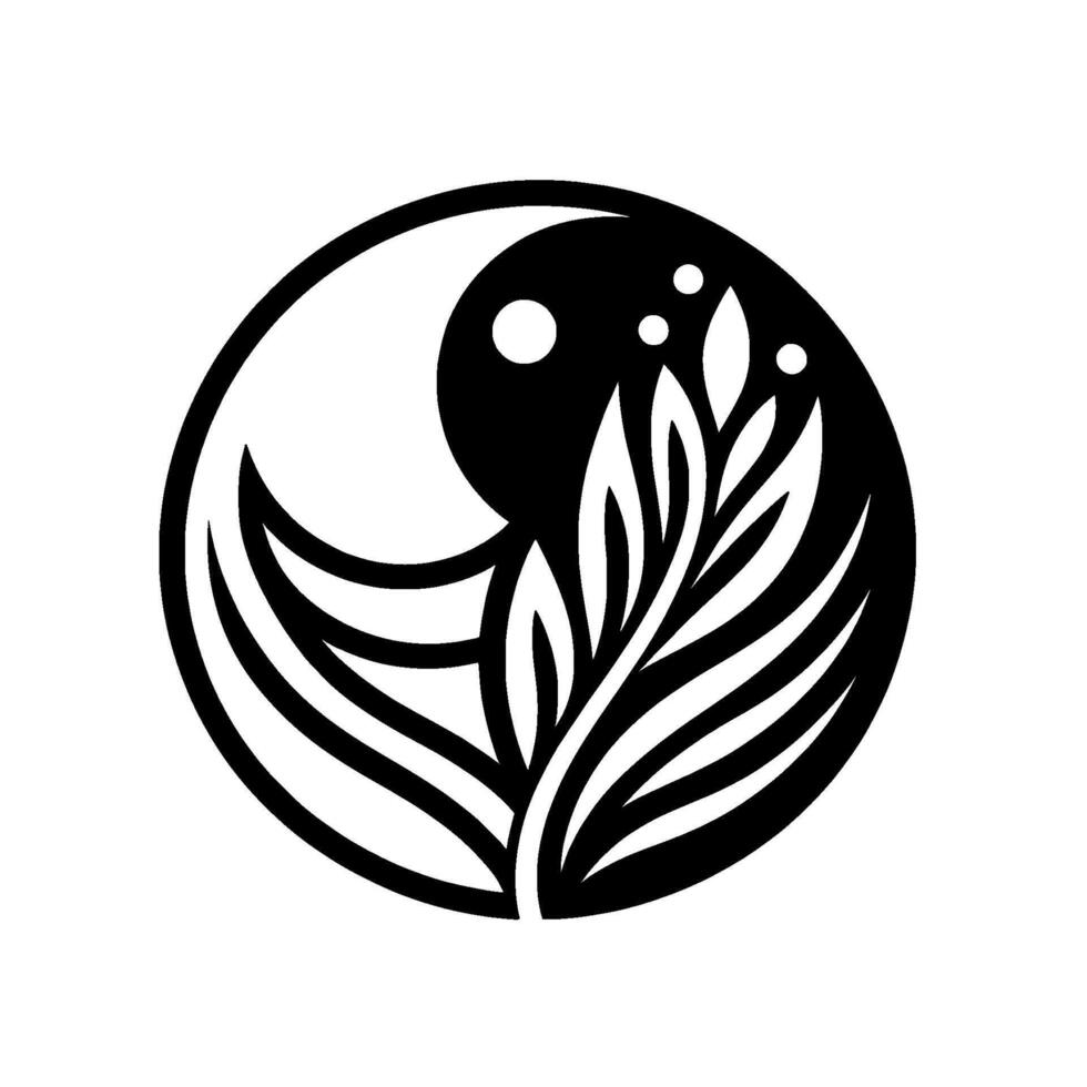 Yin yang floral symbol minimalist black white vector