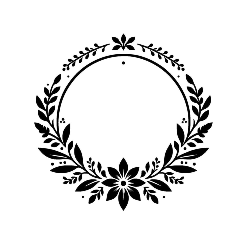 Elegant floral wreath silhouette with blank circle frame vector
