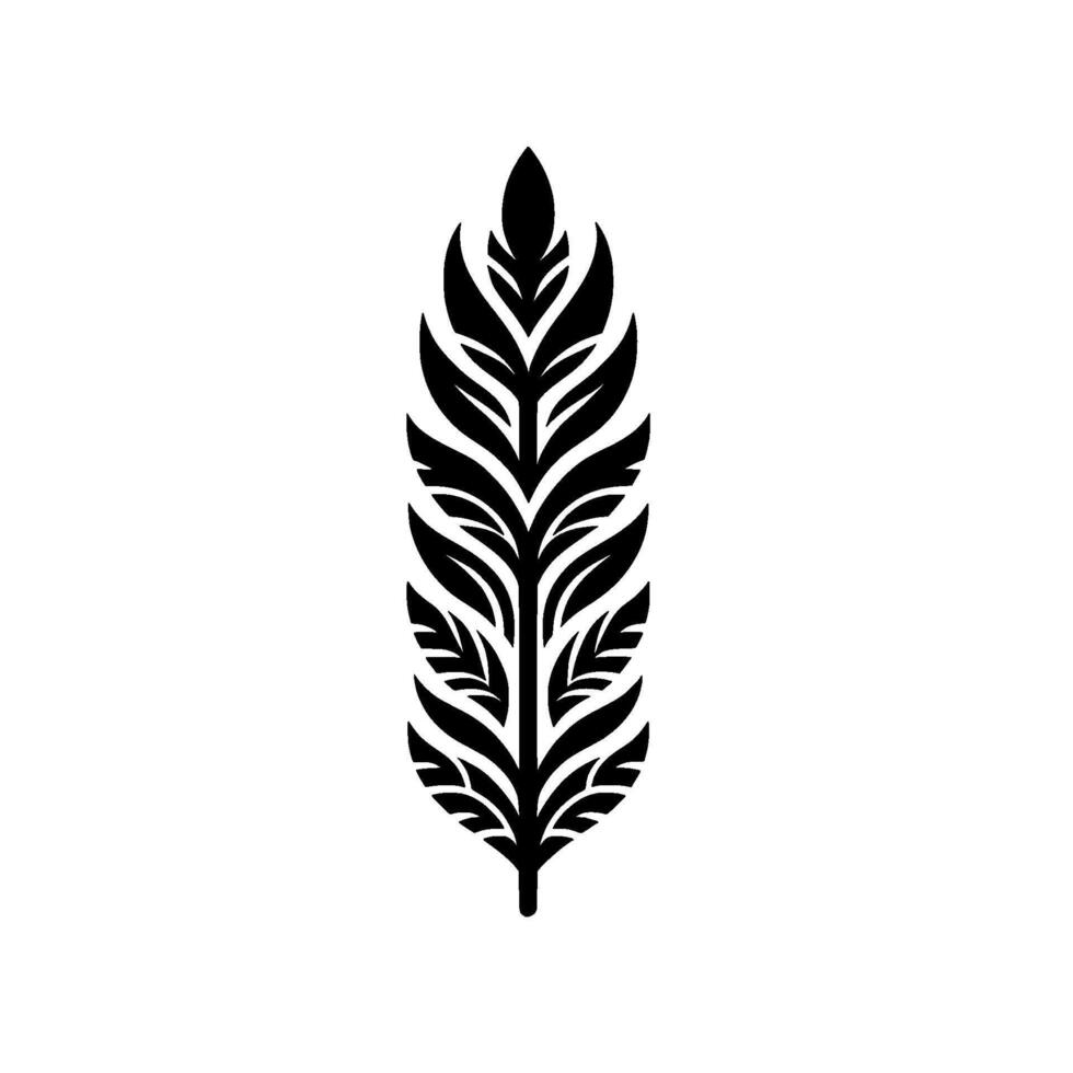 Minimalist black feather illustration, white background, element vector