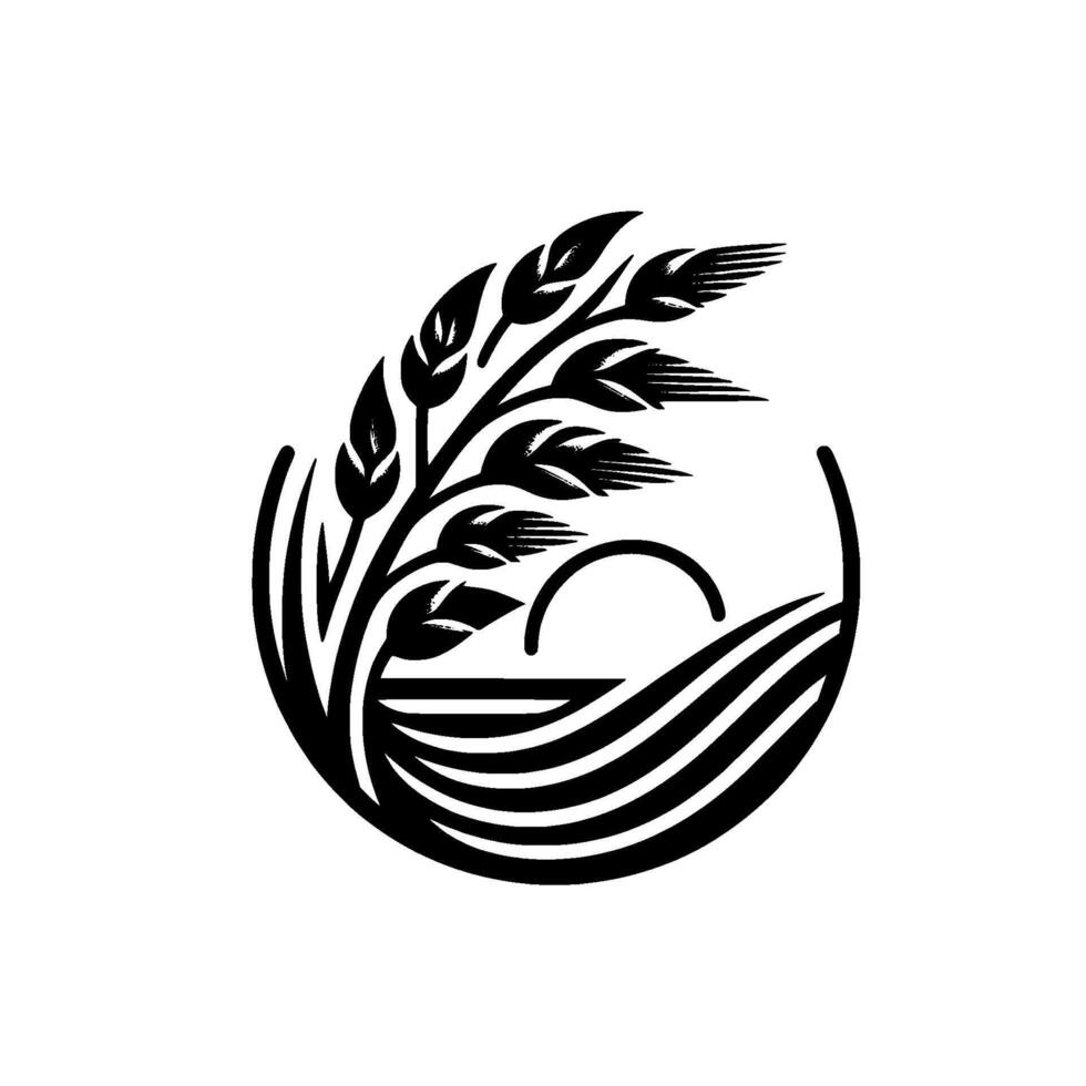 Minimalist wheat field black white illustration vector
