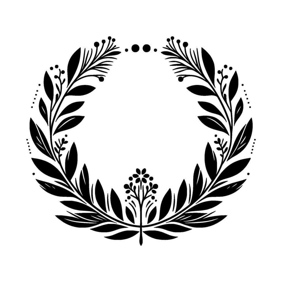 Minimalist botanical wreath illustration black and white, elegant vector