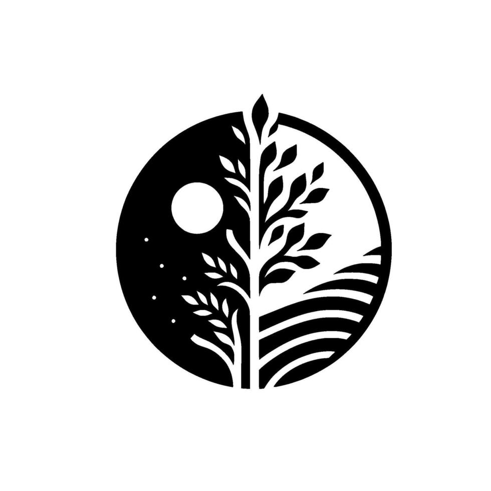 Yin yang nature day and night tree silhouette vector