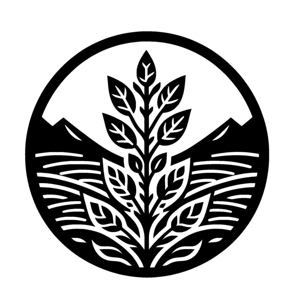 Nature leaves, mountain, and water in a circle vector