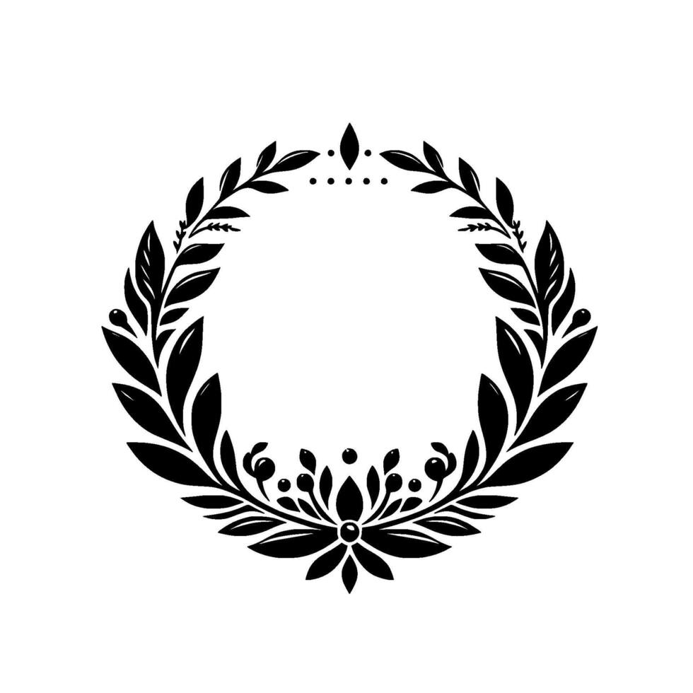 Elegant black and white floral wreath illustration vector