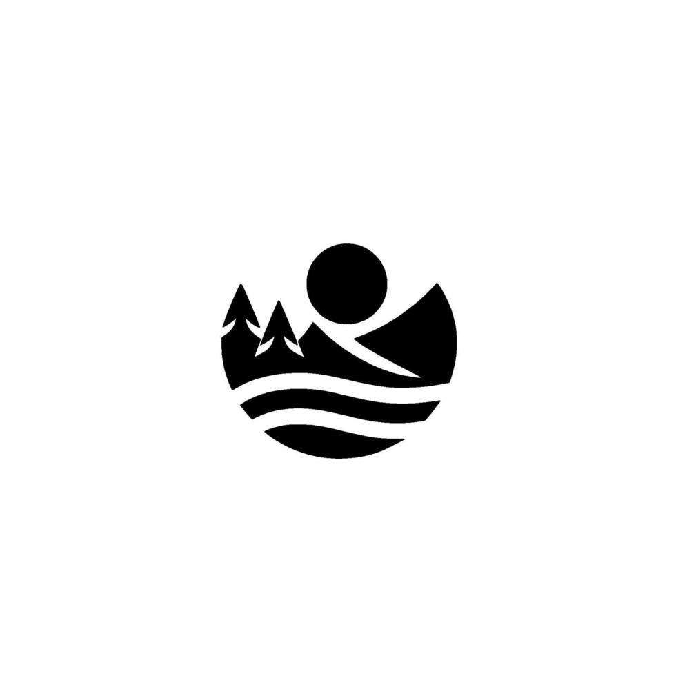 Minimalist mountain landscape in circle black white vector