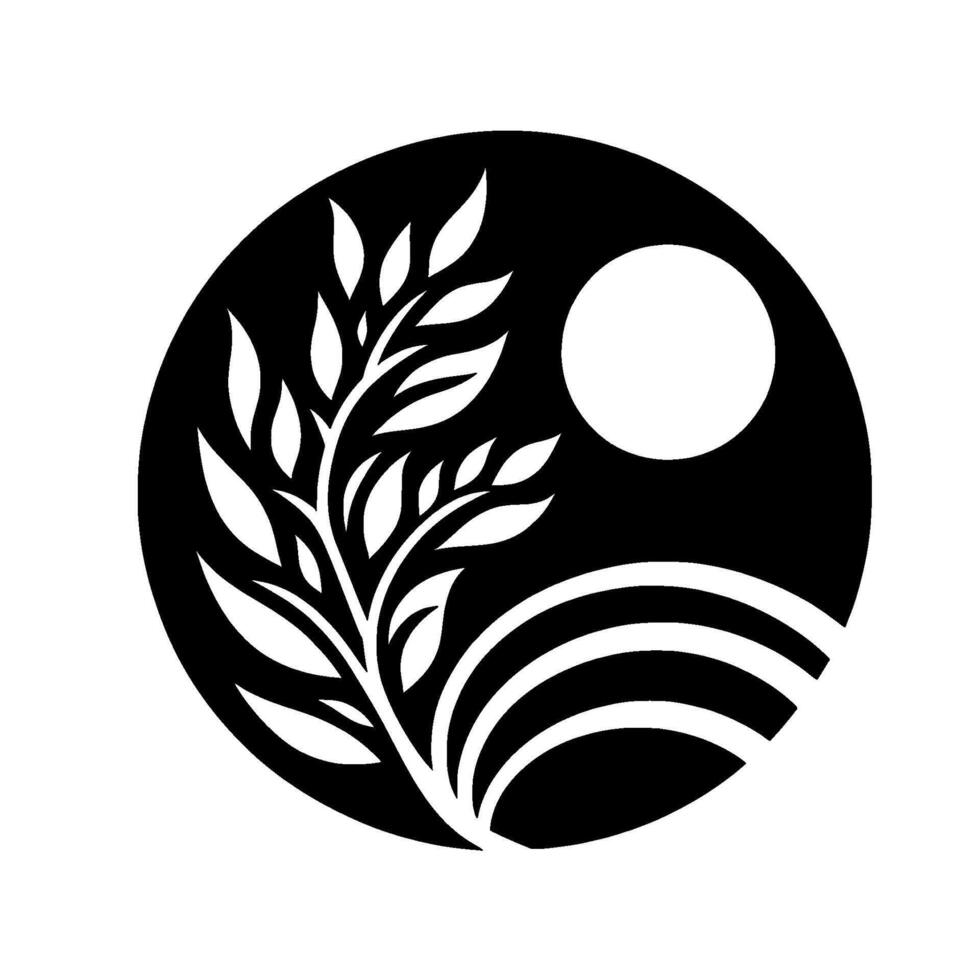 Minimalist black white nature tree branch, moon, arcs vector