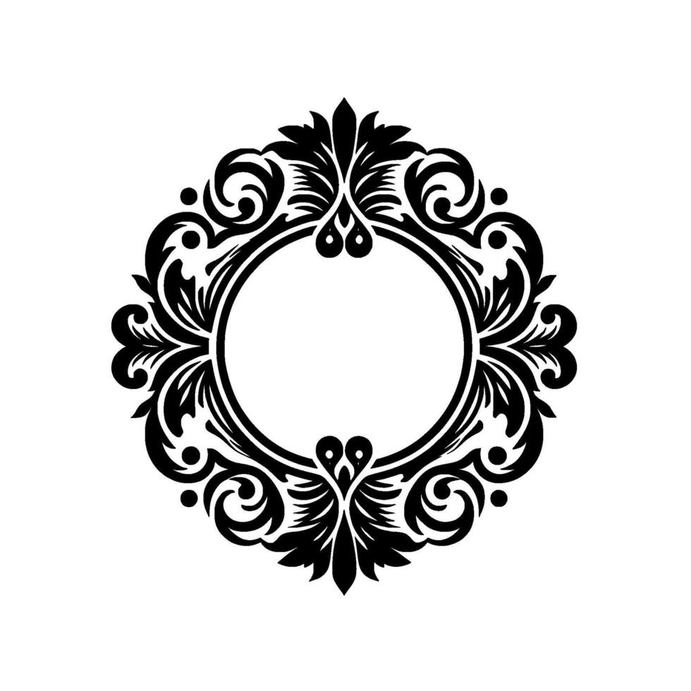 Elegant floral circle frame illustration in black and white vector