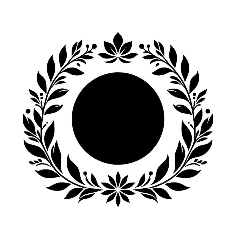 Elegant black white floral wreath with circle center vector