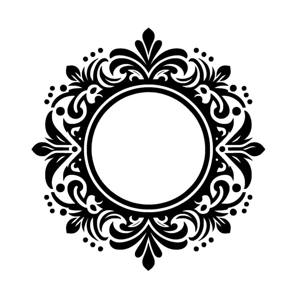 Elegant black and white floral frame with circular center vector