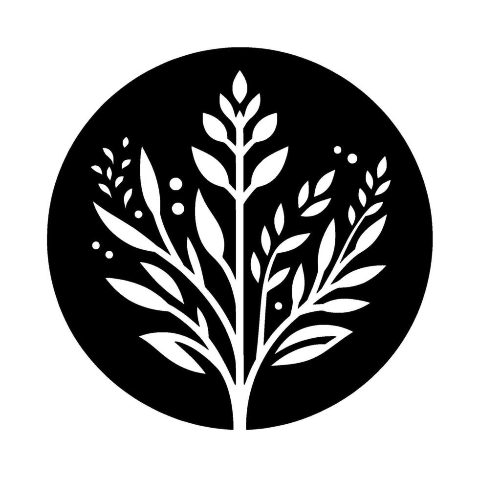 Black white botanical minimalist plant in a circle vector