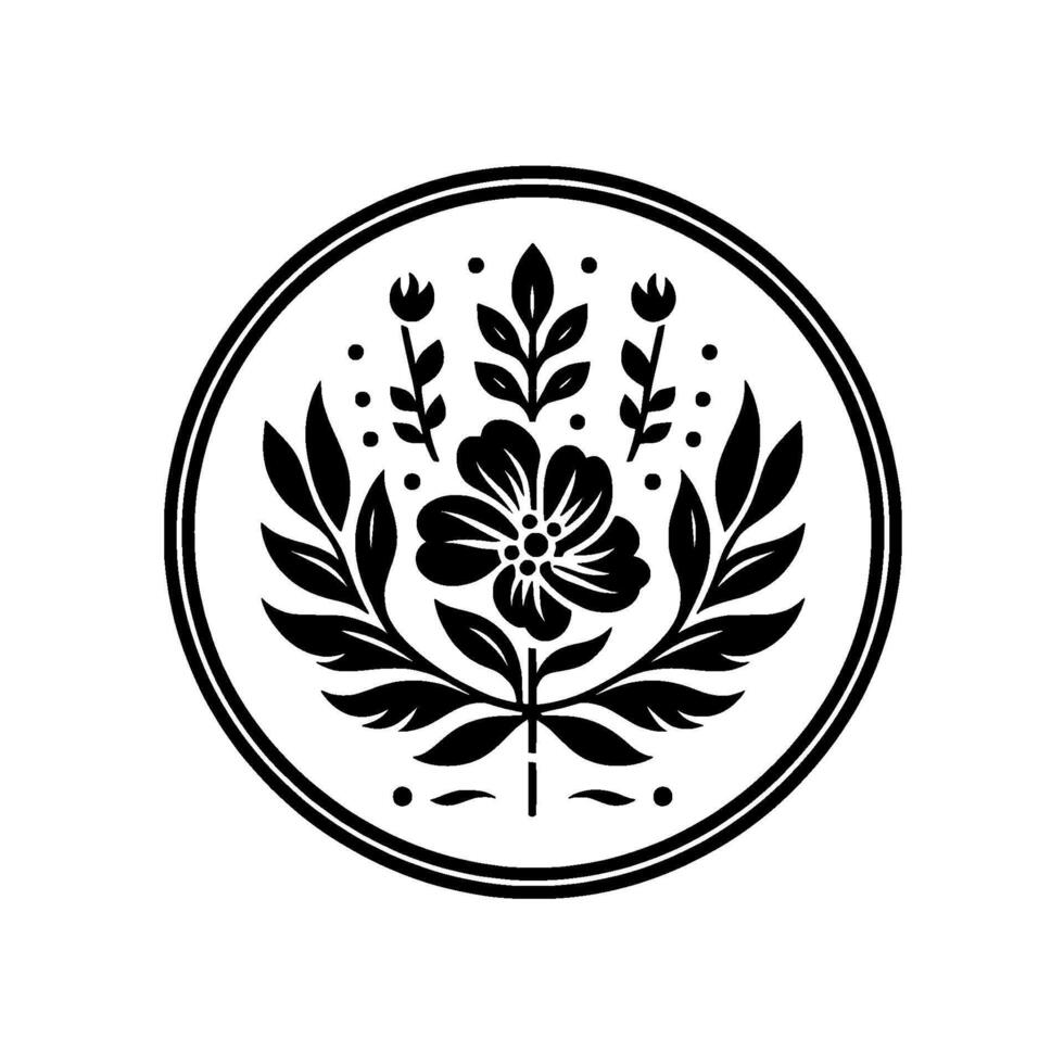 Elegant floral crest in black white, illustration vector