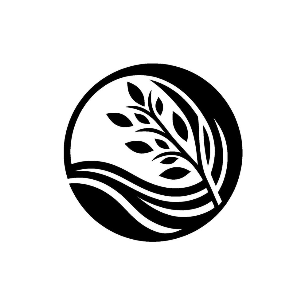 Minimalist botanical emblem black leaf in circle vector