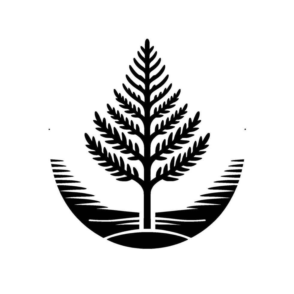 Stylized black white tree in a curved landscape vector