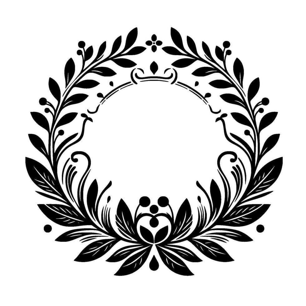 Elegant floral wreath with decorative elements black white vector