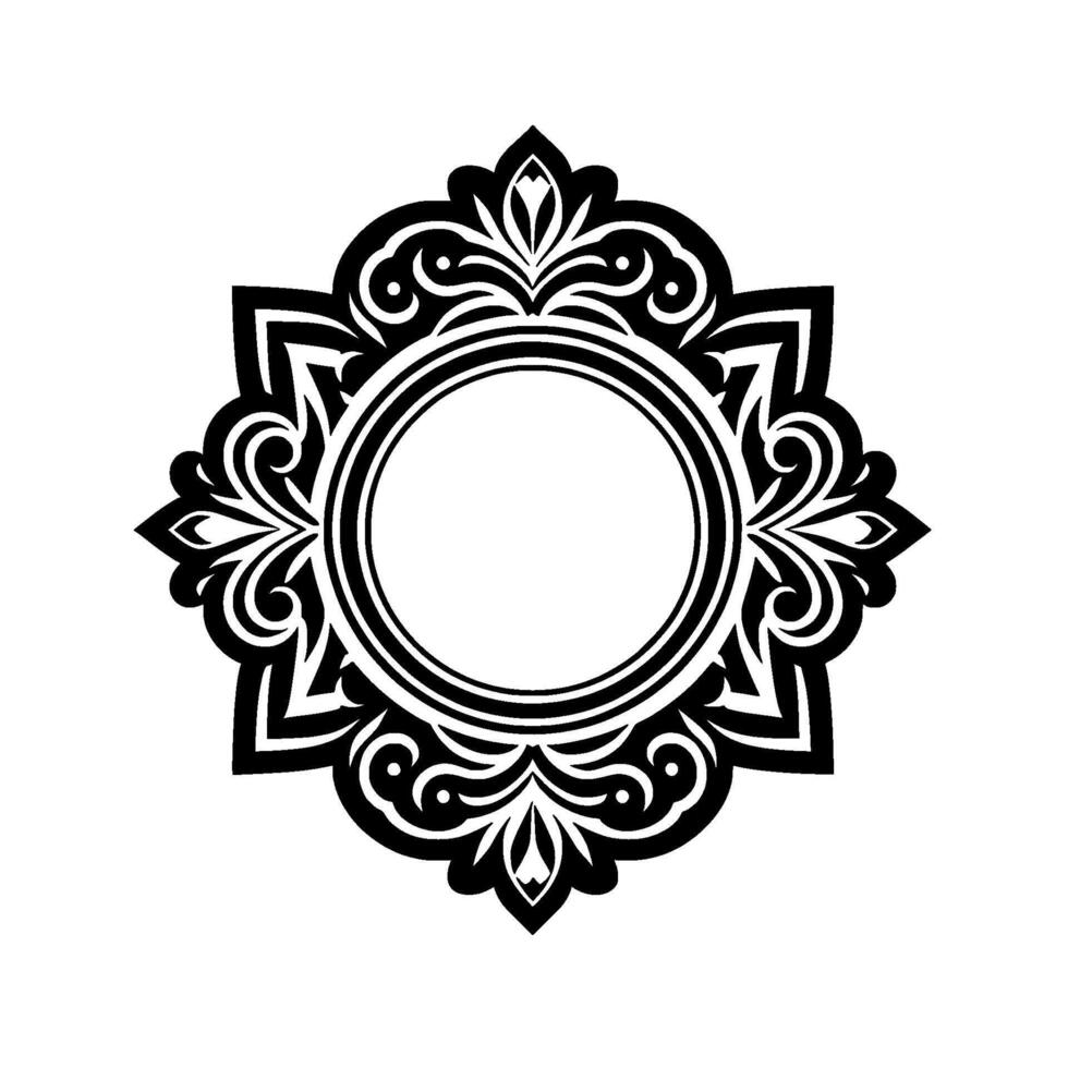 Elegant black white floral circular frame for vector