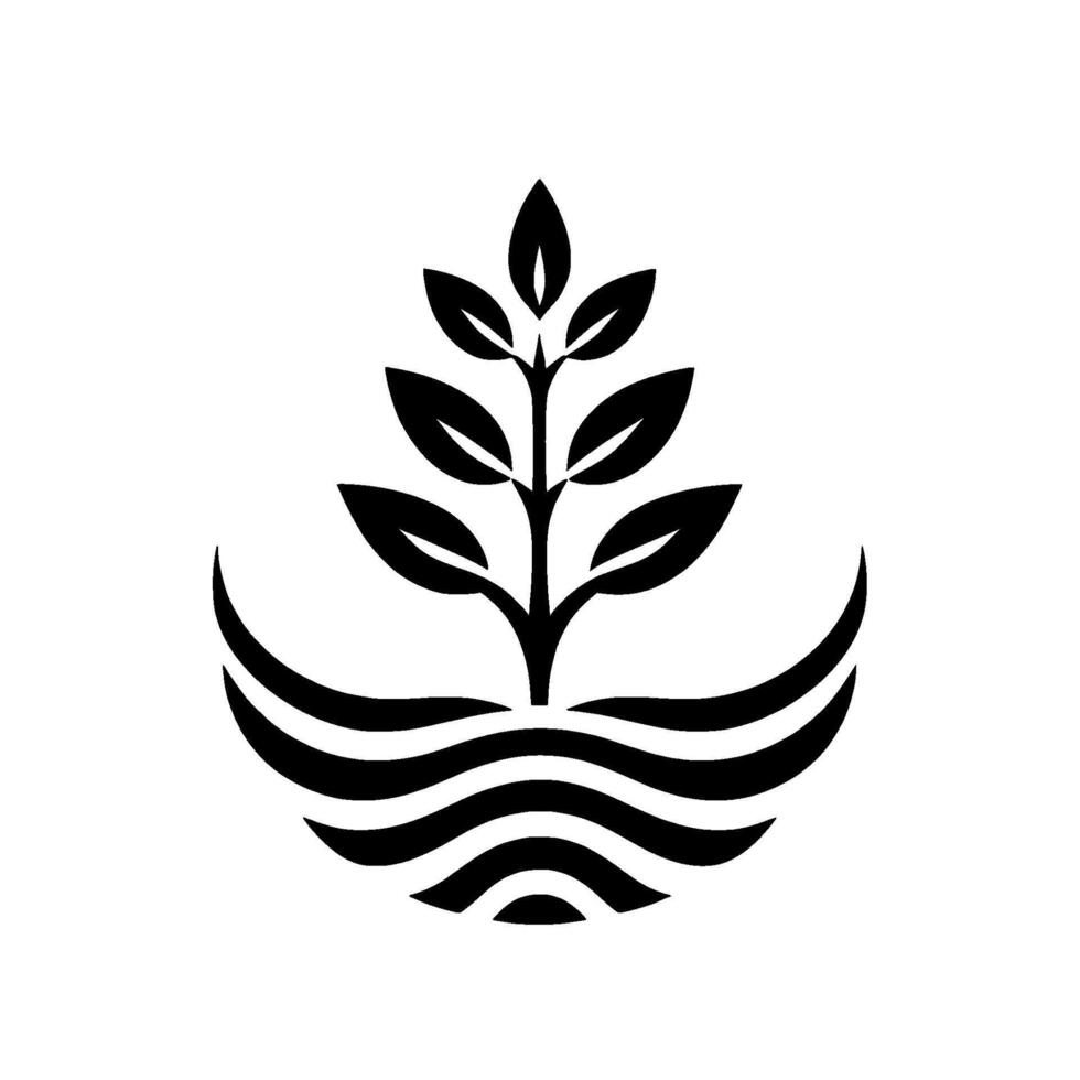Black white plant growth, sustainability, ecofriendly symbol vector