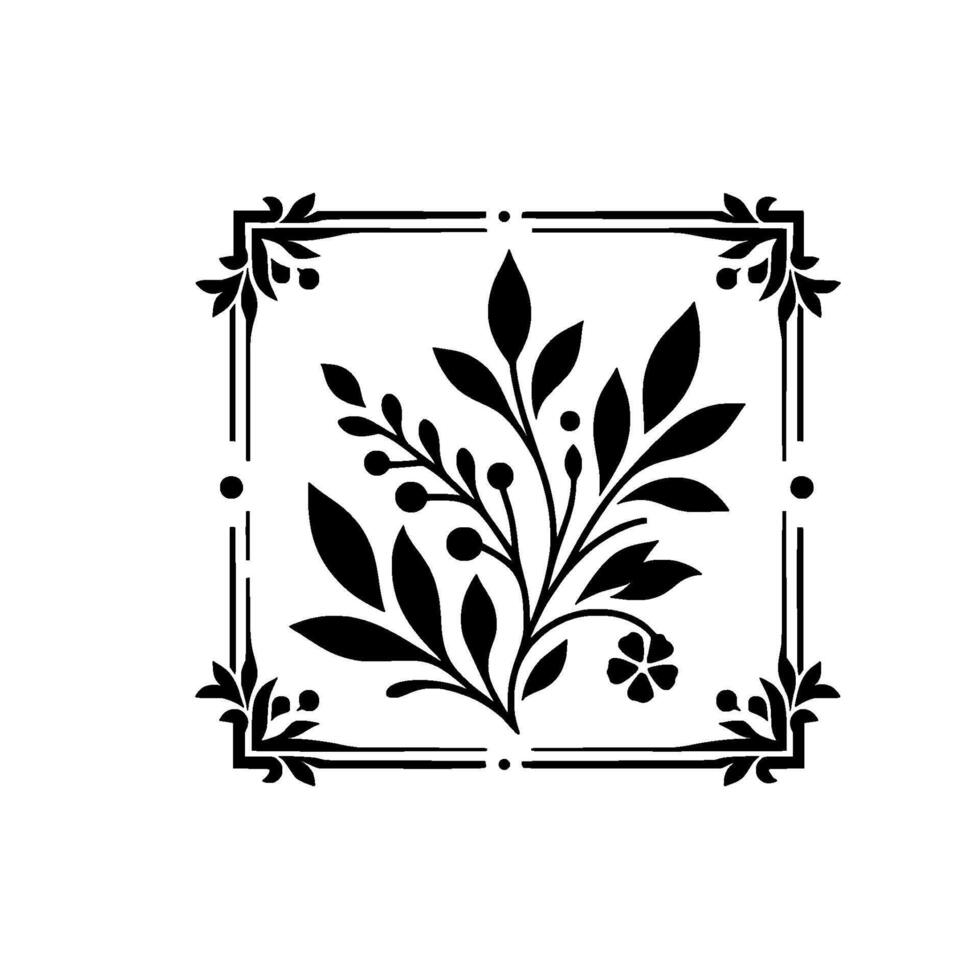 Elegant Black White Floral Square Frame, Decorative Botanical vector