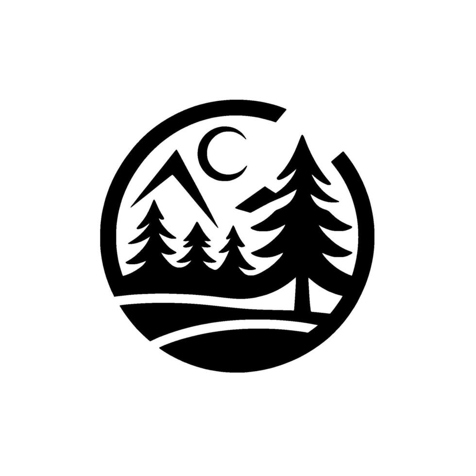 Minimalist Forest Mountains, Trees, Moon, Nature Symbol vector