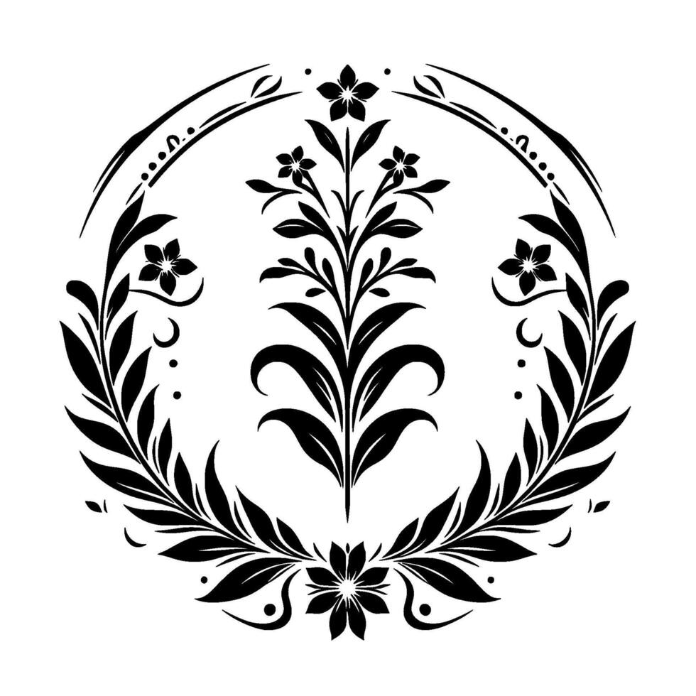 Floral Ornamental , Black and White, Circular vector