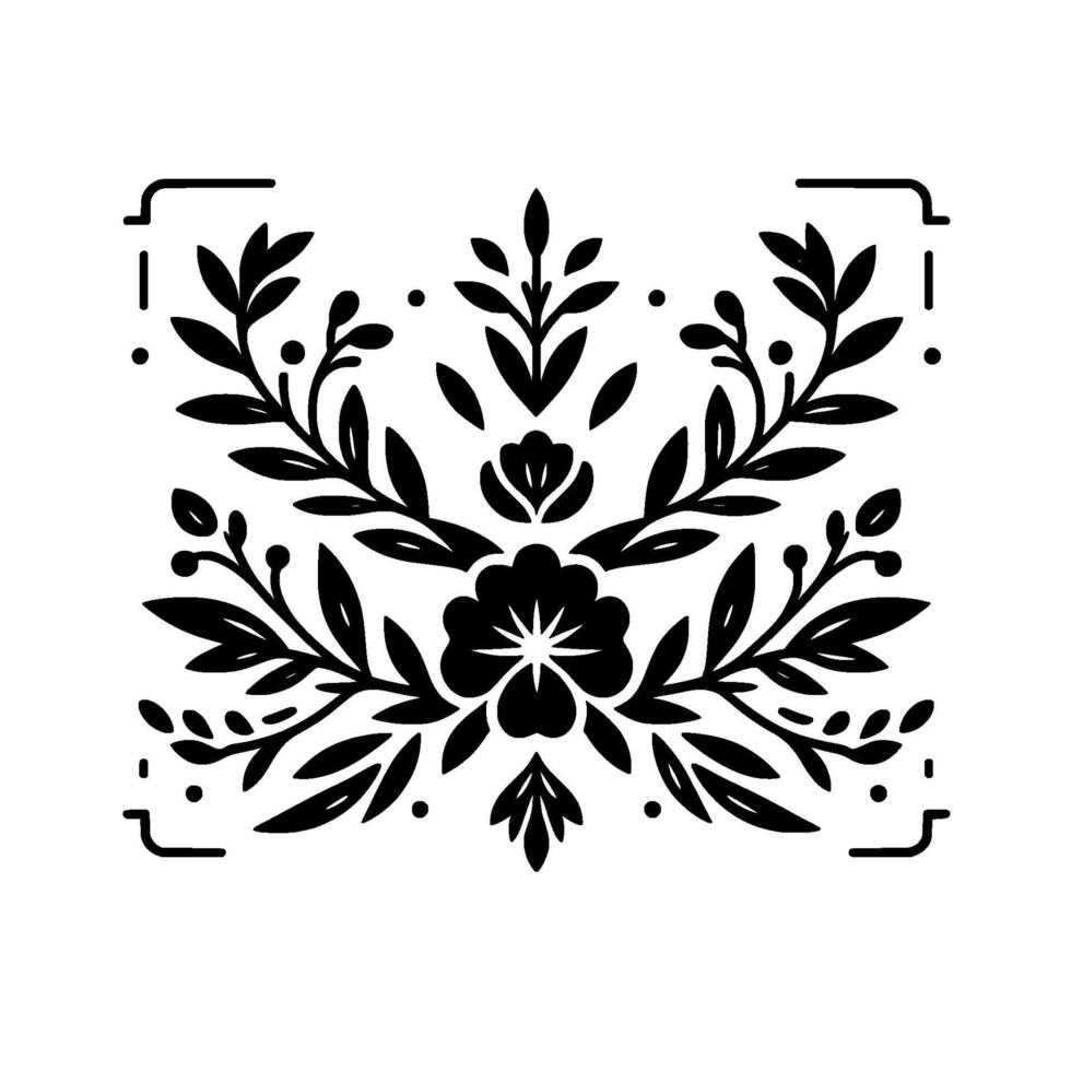 Elegant Black Floral Ornament on White, Art vector